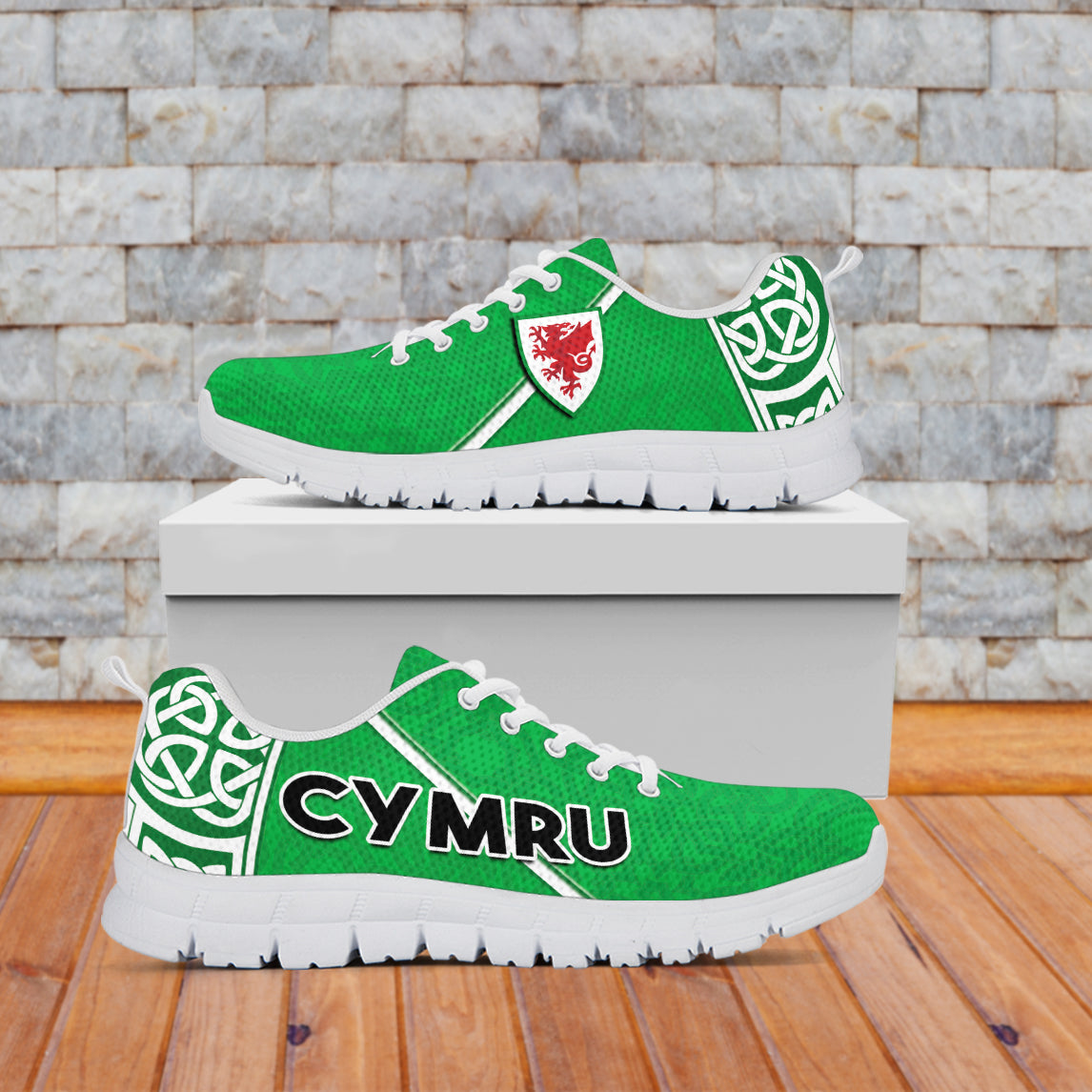 Wales Football Sneakers Come On Welsh Dragons With Celtic Knot Pattern - Wonder Print Shop