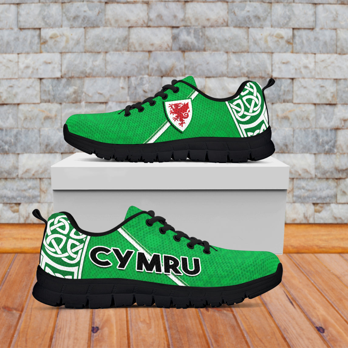 Wales Football Sneakers Come On Welsh Dragons With Celtic Knot Pattern - Wonder Print Shop