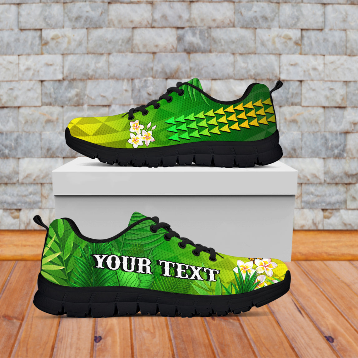 custom-personalised-hawaii-pineapple-sneakers-plumeria-frangipani-mix-tribal-pattern