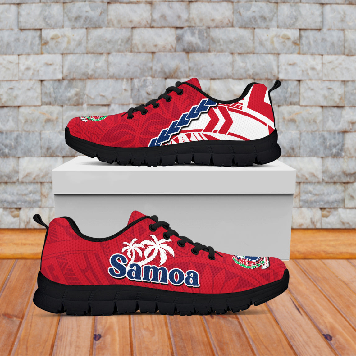 Samoa Sneakers Samoan Coat Of Arms With Coconut Red Style - Wonder Print Shop
