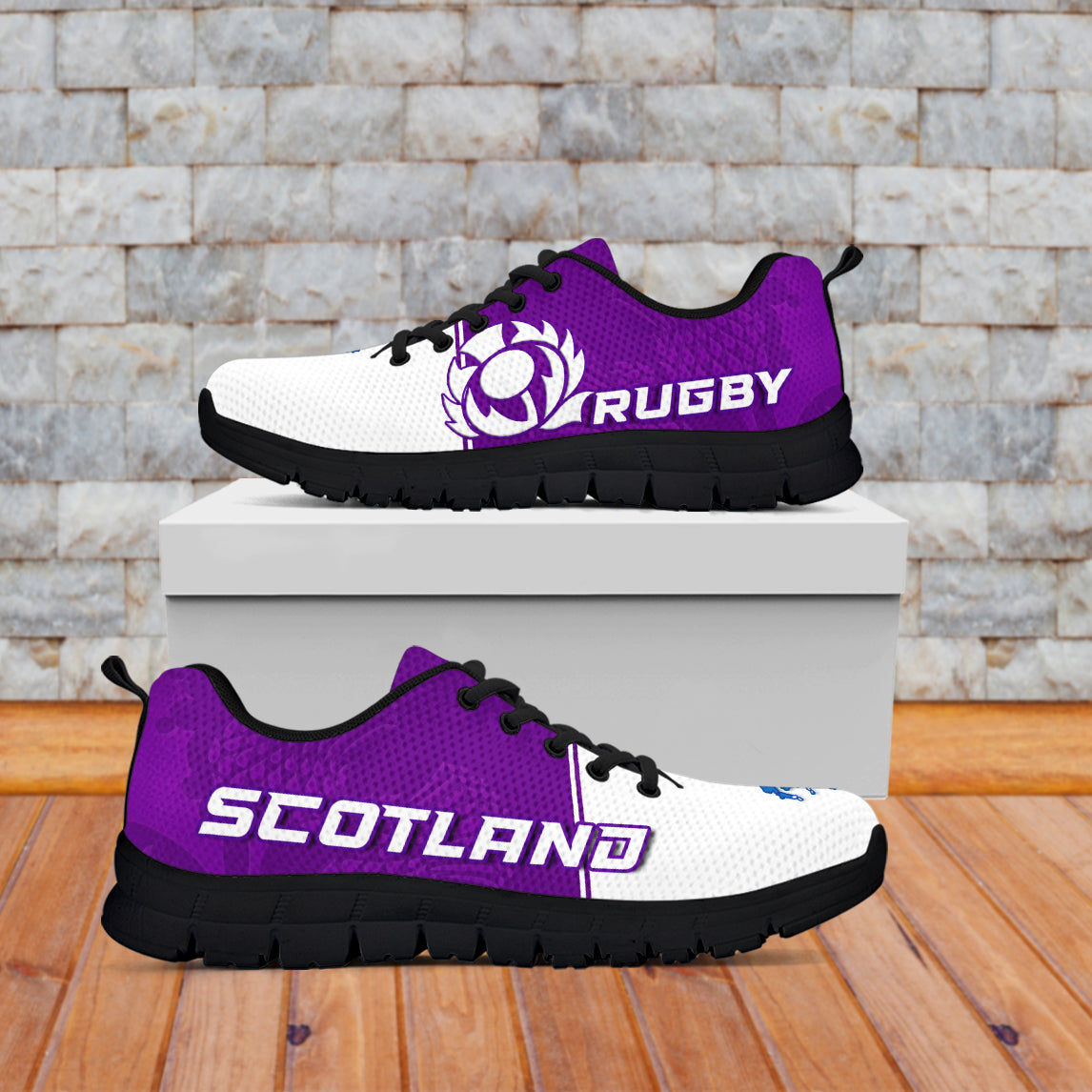 Scottish Rugby Sneakers Map Of Scotland Thistle Purple Version - Wonder Print Shop