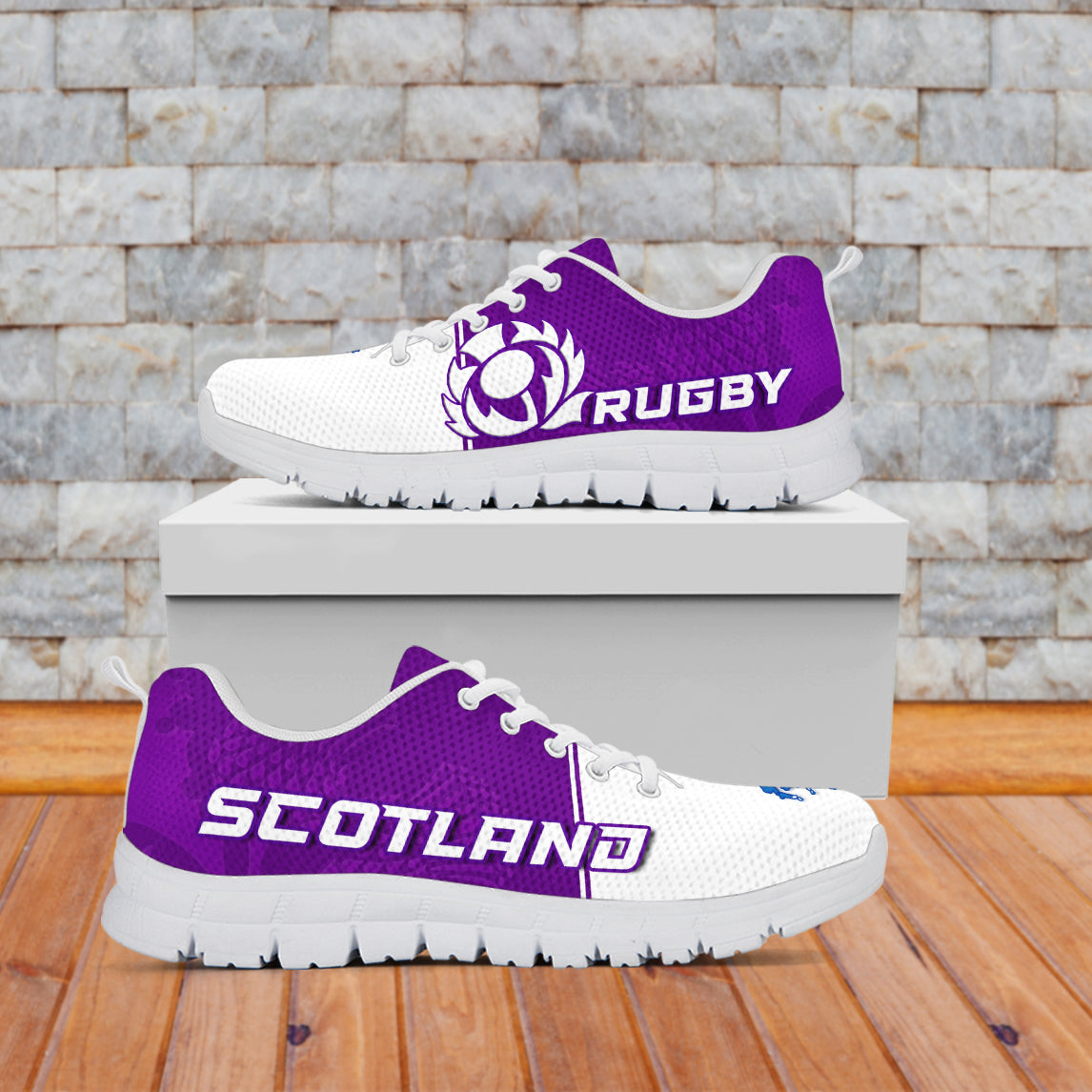 Scottish Rugby Sneakers Map Of Scotland Thistle Purple Version - Wonder Print Shop