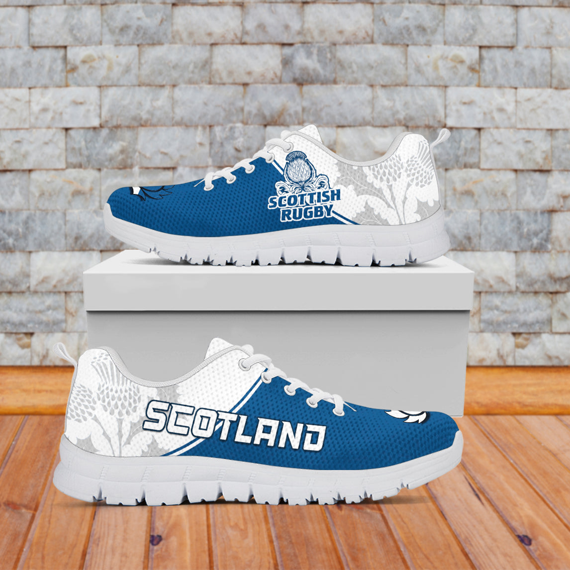 Scotland Rugby Sneakers Scottish Coat Of Arms Mix Thistle Newest Version - Wonder Print Shop