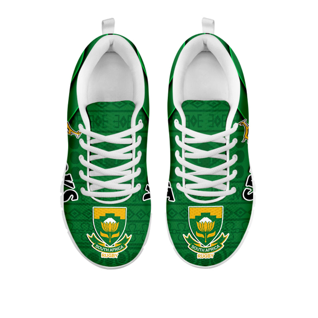 (Custom Personalised) South Africa Rugby Sneakers Bokke Springbok With African Pattern Stronger Together - Wonder Print Shop