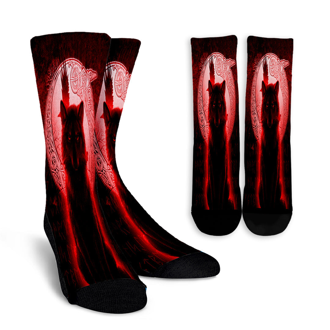 viking-crew-socks-fenrir-viking-wolf-red-version-crew-socks
