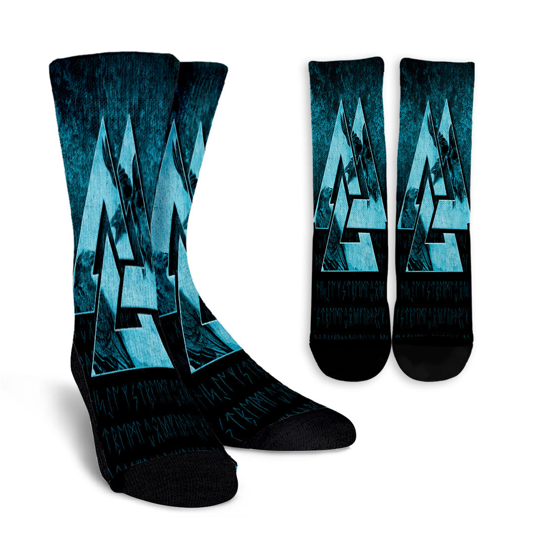 viking-crew-socks-huginn-muninn-ravens-from-odin-viking-cyan-version-crew-socks