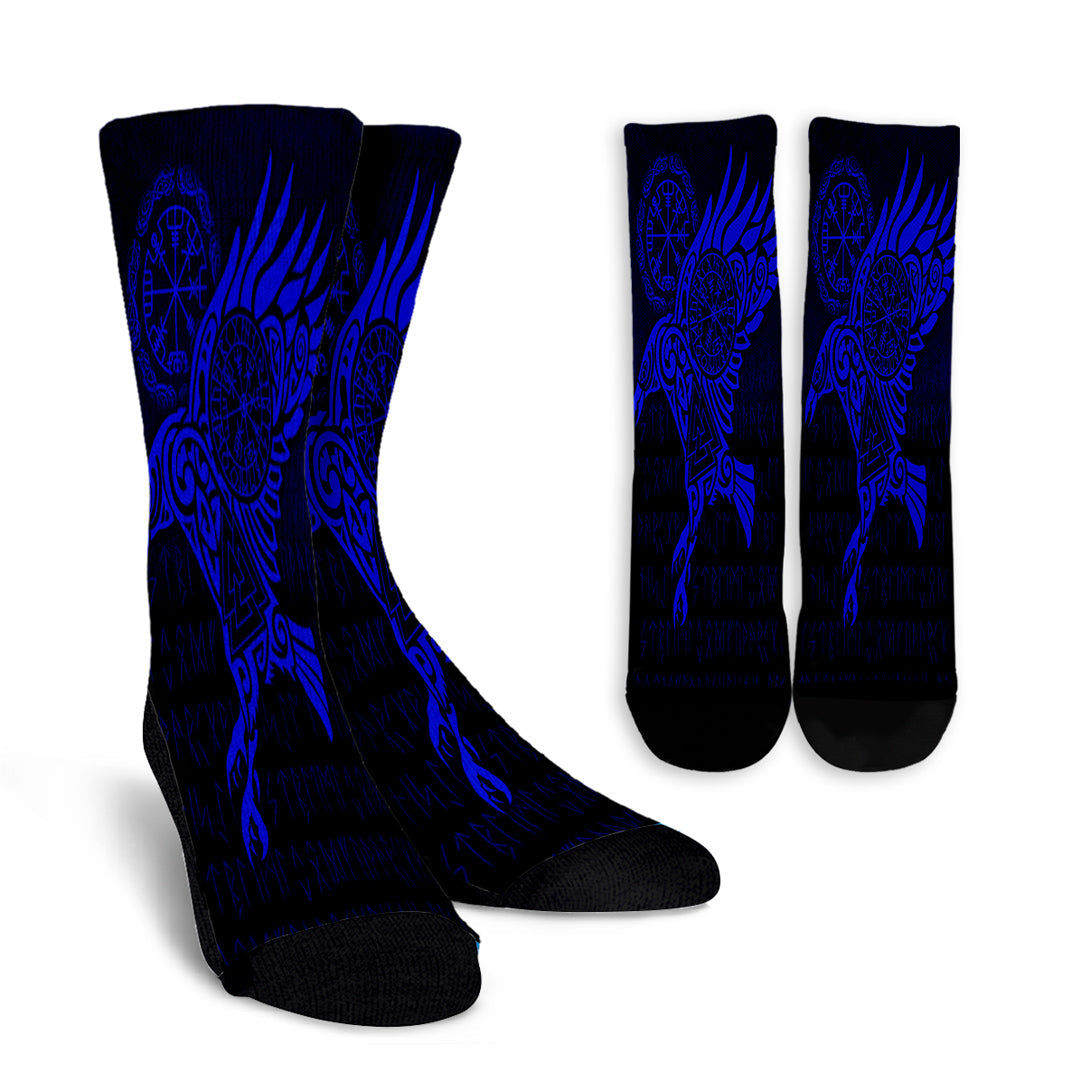 viking-crew-socks-raven-vegvisir-tattoo-blue-version-crew-socks