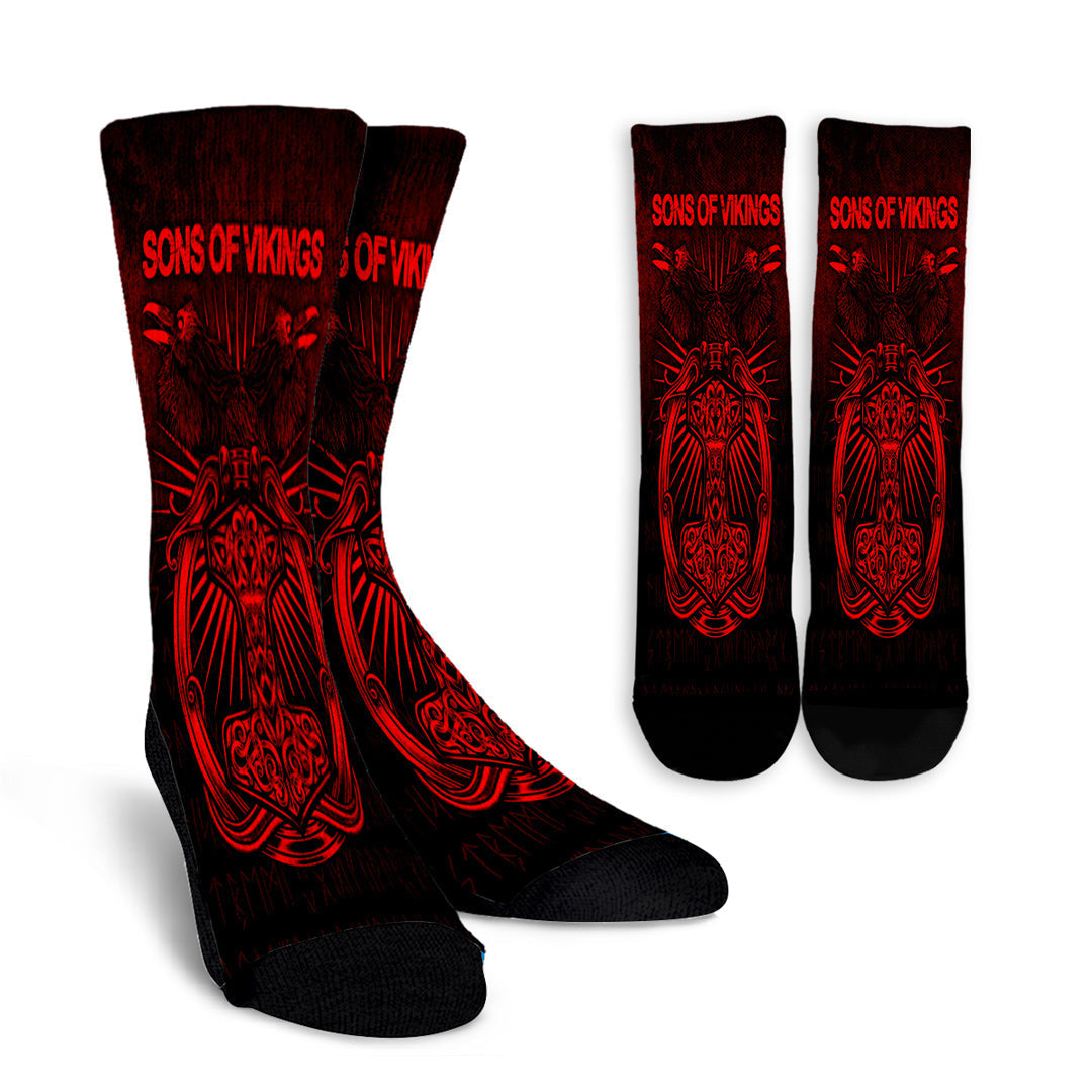 viking-crew-socks-vikings-ravens-mjolnir-red-version-crew-socks