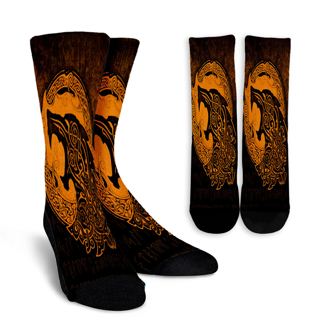 viking-crew-socks-fenrir-viking-3d-tattoo-gold-version-crew-socks