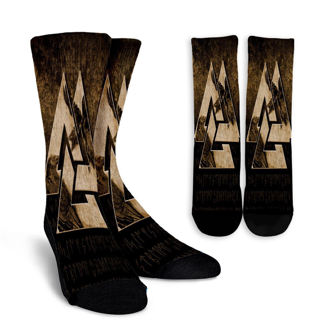 viking-crew-socks-huginn-muninn-ravens-from-odin-viking-gold-version-crew-socks