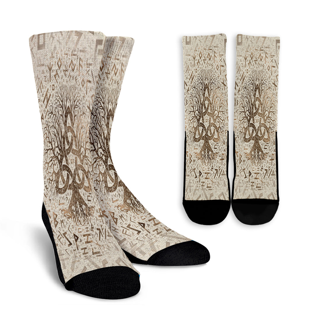 viking-crew-socks-tree-of-life-with-triquetra-and-futhark-pastel-gold-crew-socks