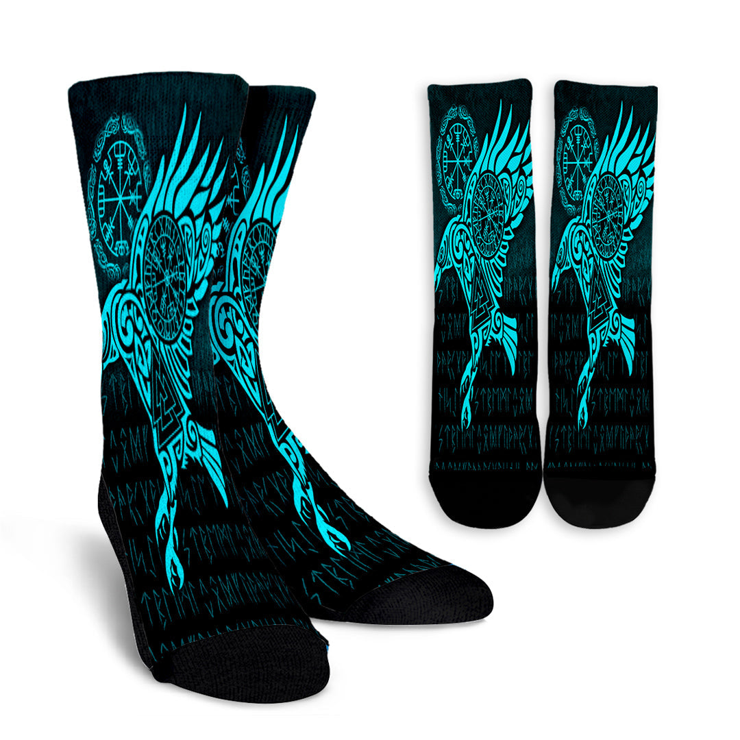 viking-crew-socks-raven-vegvisir-tattoo-cyan-version-crew-socks