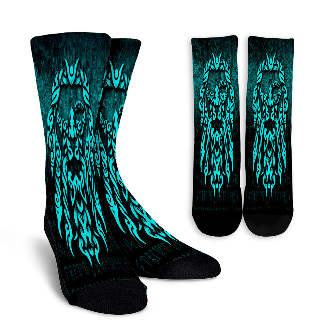 viking-crew-socks-viking-god-odin-allfather-in-asgard-raven-god-cyan-version-crew-socks