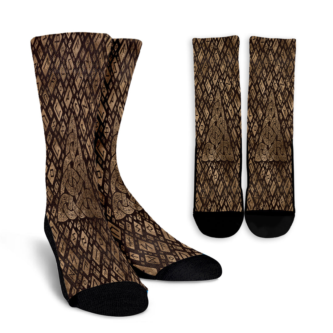 viking-crew-socks-triquetra-and-runic-alphabet-wood-and-gold-crew-socks