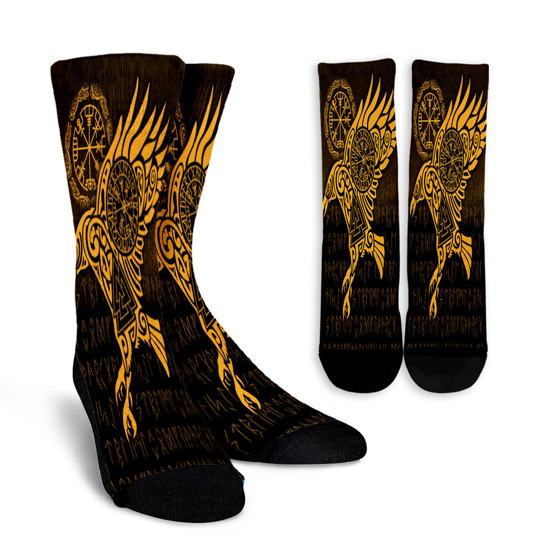 viking-crew-socks-raven-vegvisir-tattoo-gold-version-crew-socks