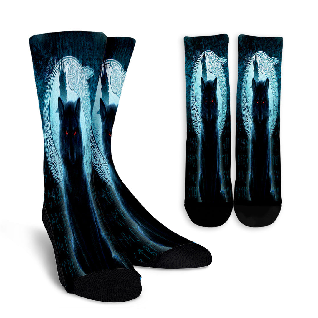 viking-crew-socks-fenrir-viking-wolf-cyan-version-crew-socks