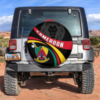 Cameroon-themed spare tire cover with lion face, flag stripes, and text design
