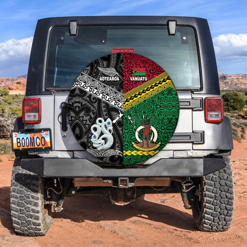 Vanuatu and New Zealand Spare Tire Cover Together Black LT8 - Wonder Print Shop