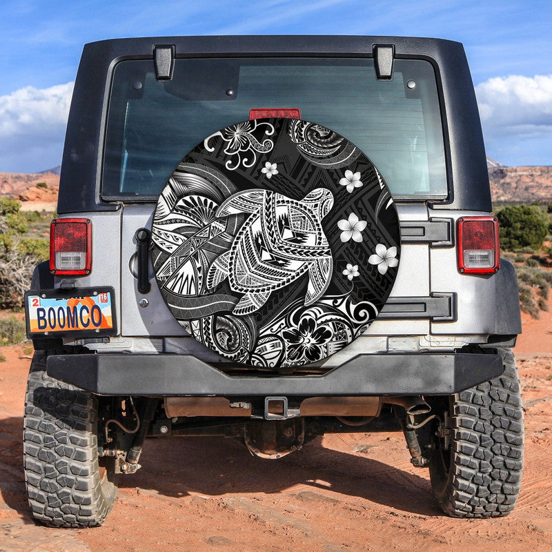 Hawaii Turtle Polynesian Spare Tire Cover Plumeria Flower Unique Style - Black LT8 - Wonder Print Shop