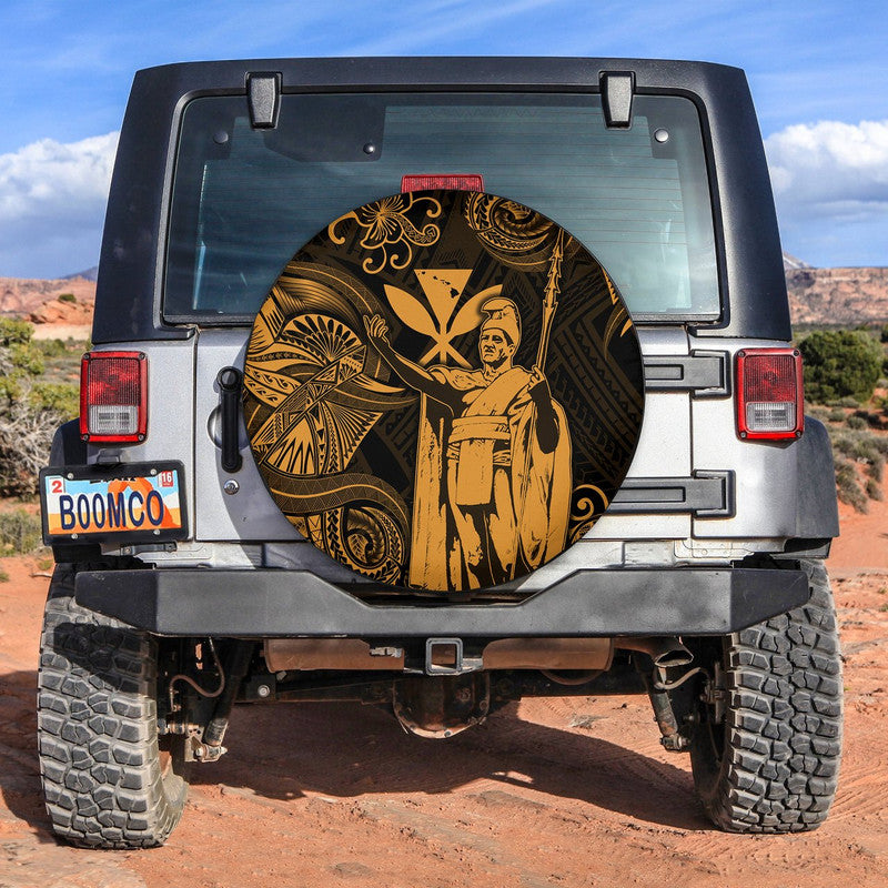 Hawaii King Kamehameha Map Polynesian Spare Tire Cover Kanaka Maoli Unique Style - Gold LT8 - Wonder Print Shop