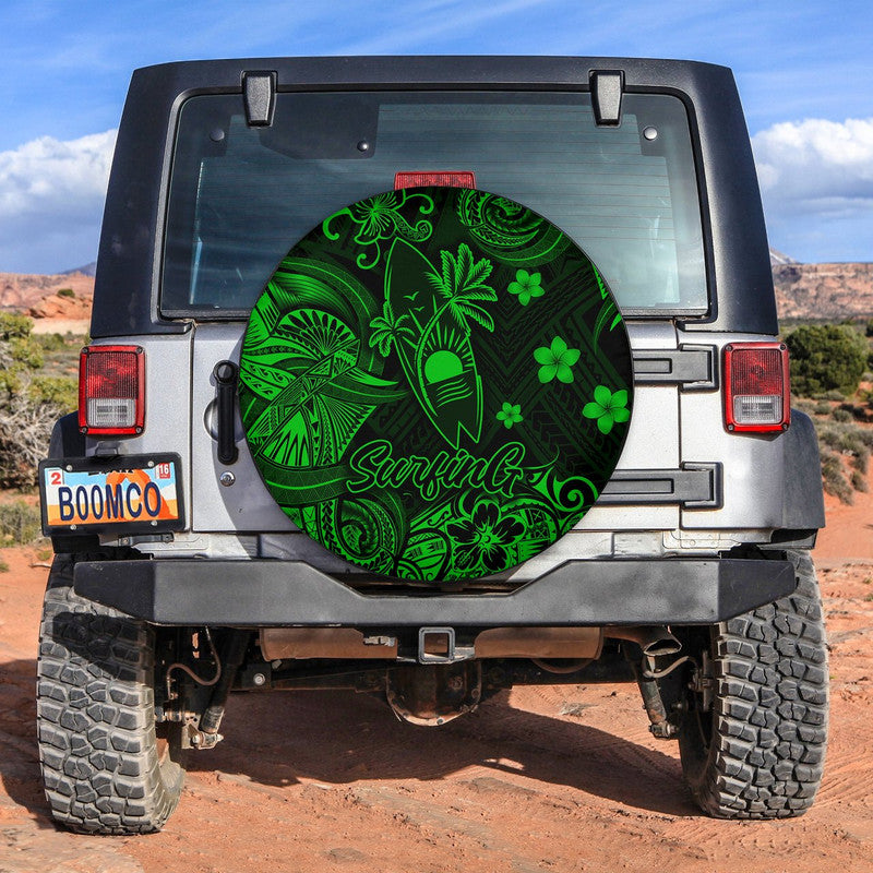 hawaii-surfing-polynesian-spare-tire-cover-unique-style-green