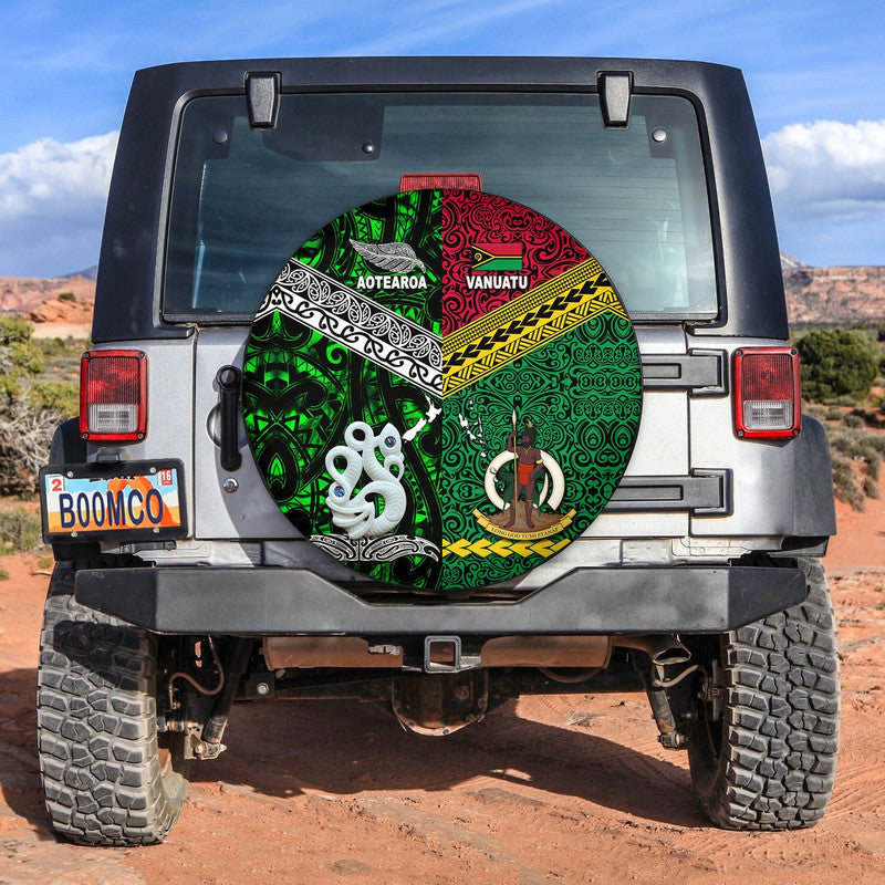 Vanuatu and New Zealand Spare Tire Cover Together Green LT8 - Wonder Print Shop