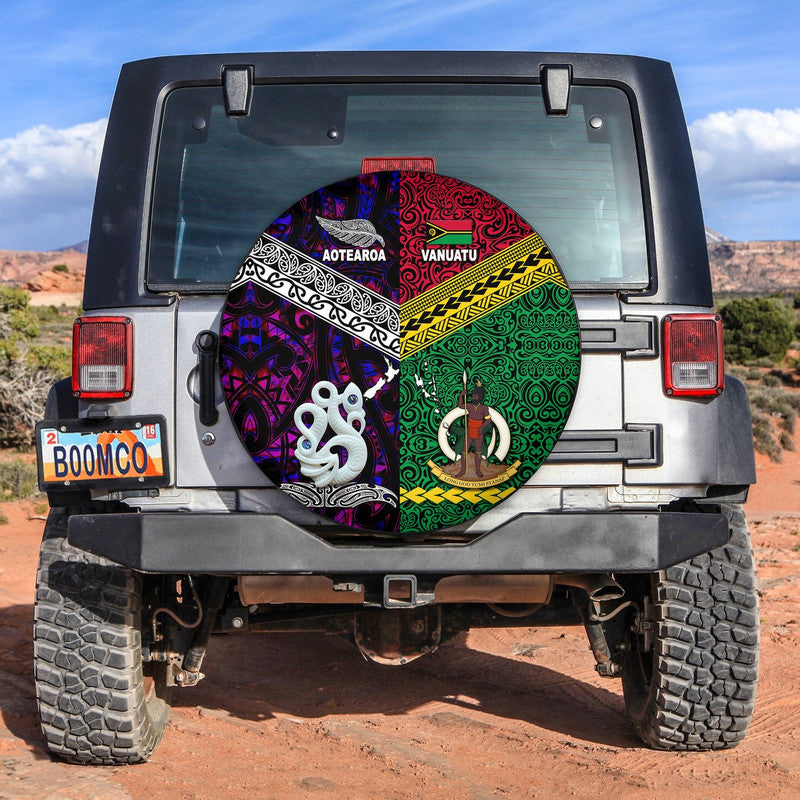 Vanuatu and New Zealand Spare Tire Cover Together Purple LT8 - Wonder Print Shop