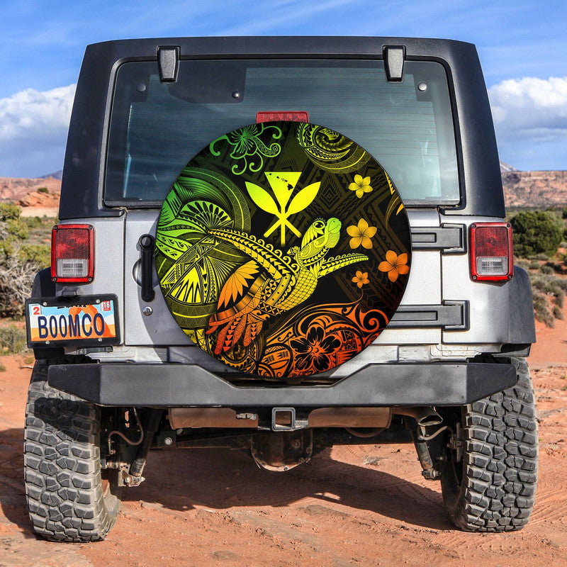 Hawaii Turtle Map Polynesian Spare Tire Cover Kanaka Maoli Unique Style - Reggae LT8 - Wonder Print Shop