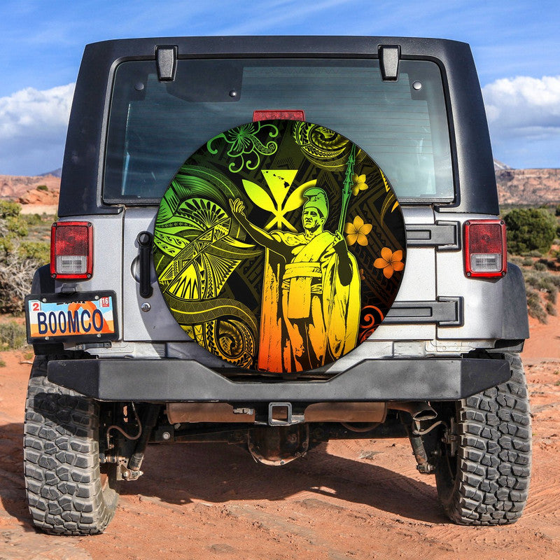 Hawaii King Kamehameha Map Polynesian Spare Tire Cover Kanaka Maoli Unique Style - Turquoise LT8 - Wonder Print Shop