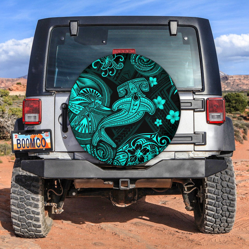 Hawaii Hammer Shark Polynesian Spare Tire Cover Unique Style - Turquoise LT8 - Wonder Print Shop