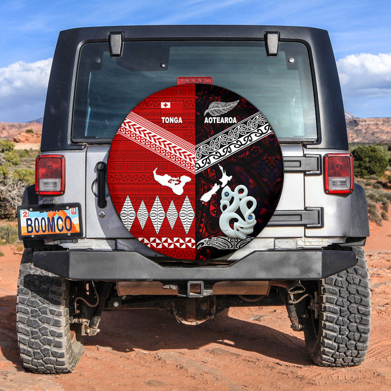 New Zealand and Tonga Spare Tire Cover Together Red LT8 - Wonder Print Shop