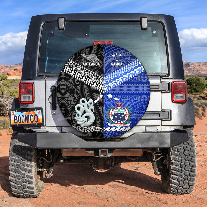 Samoa and New Zealand Spare Tire Cover Together Black LT8 - Wonder Print Shop