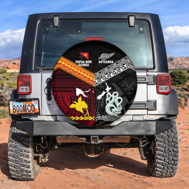 New Zealand and Papua New Guinea Spare Tire Cover Together Black LT8 - Wonder Print Shop