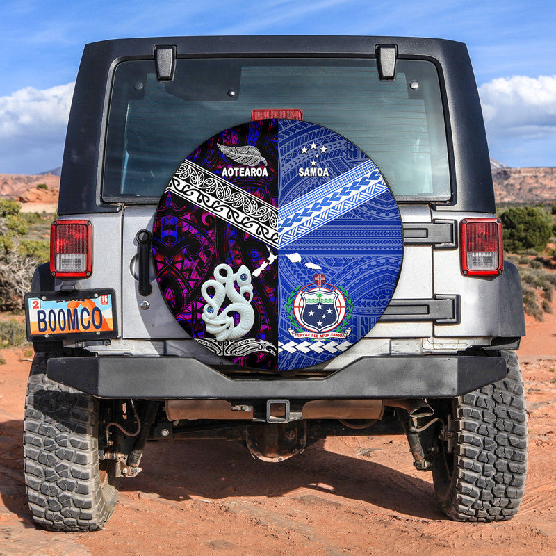 Samoa and New Zealand Spare Tire Cover Together Purple LT8 - Wonder Print Shop