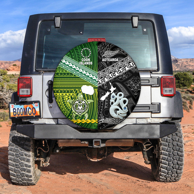 New Zealand and Cook Islands Spare Tire Cover Together Black LT8 - Wonder Print Shop