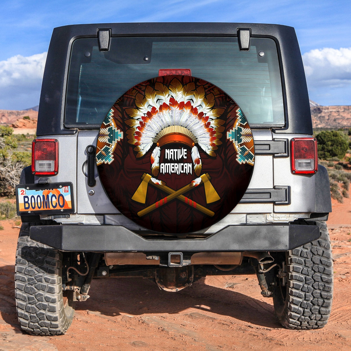 The First Americans Spare Tire Cover Indian Headdress With Skull Ver.01 LT13 - Wonder Print Shop