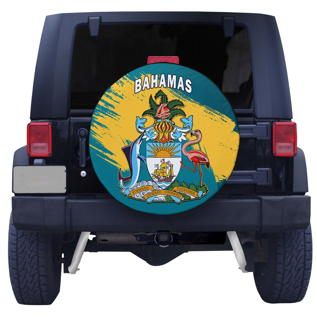 Bahamas Spare Tire Cover Blue Marlin With Bahamian Coat Of Arms - Wonder Print Shop