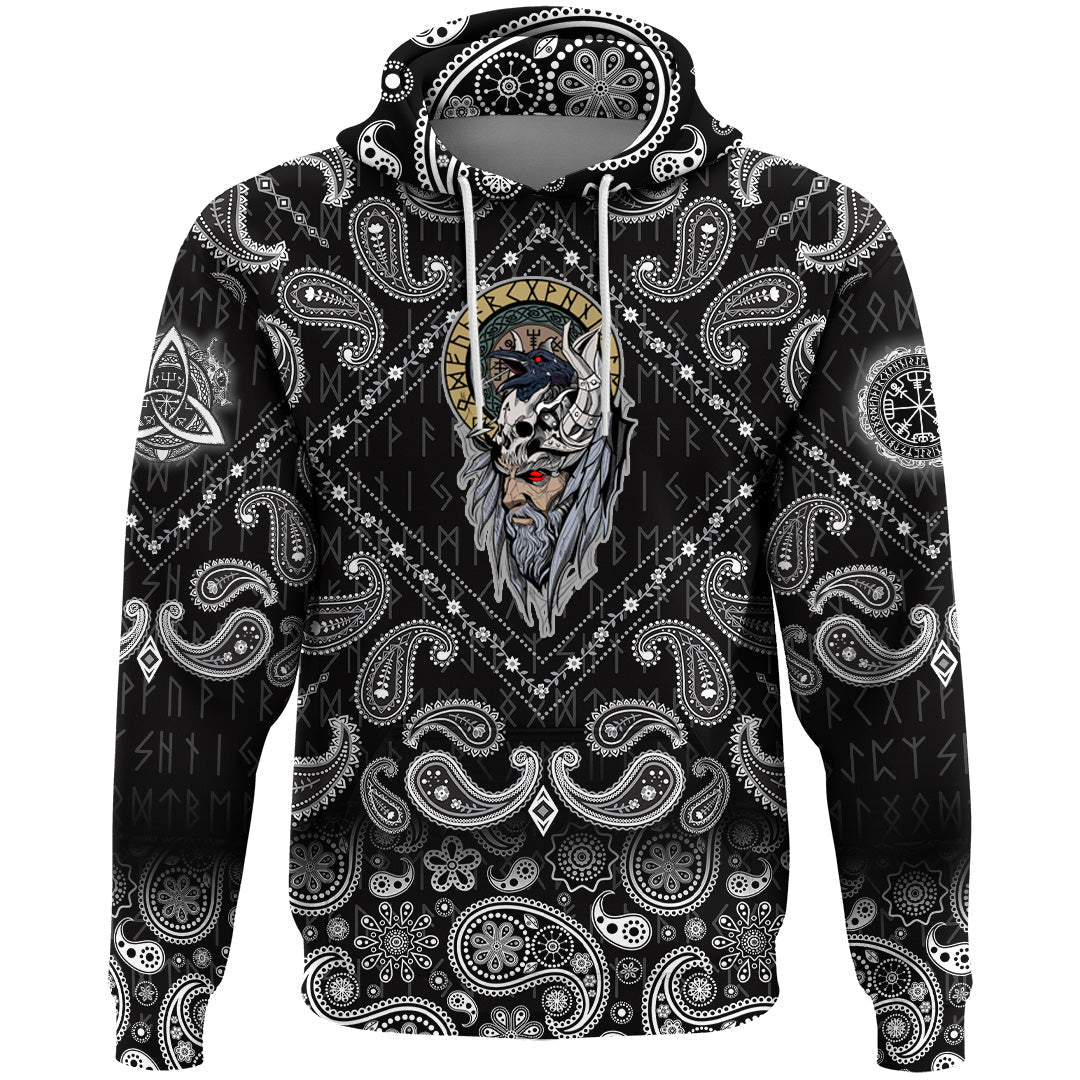 Viking Hoodie Special Odin and Raven with Bandana Paisley Style RLT12 - Wonder Print Shop