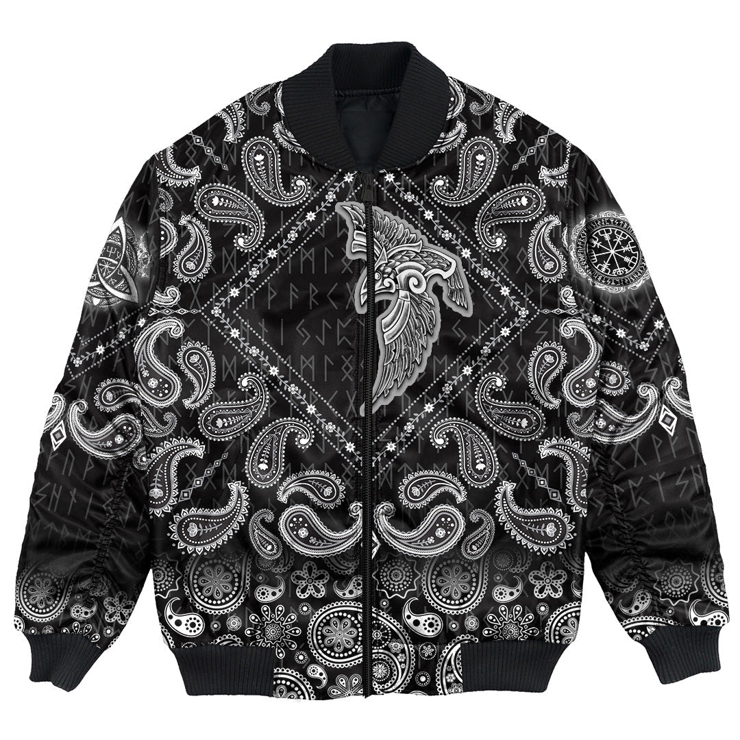 Viking Bomber Jacket Special Raven Tattoo with Bandana Paisley Style RLT12 - Wonder Print Shop