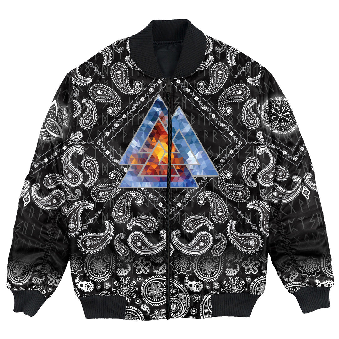 Viking Bomber Jacket Special Valknut with Bandana Paisley Style RLT12 - Wonder Print Shop