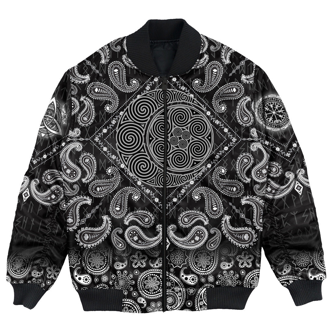 Viking Bomber Jacket Spiral Celtic Moon Va Celtic Sun with Bandana Paisley Style RLT12 - Wonder Print Shop
