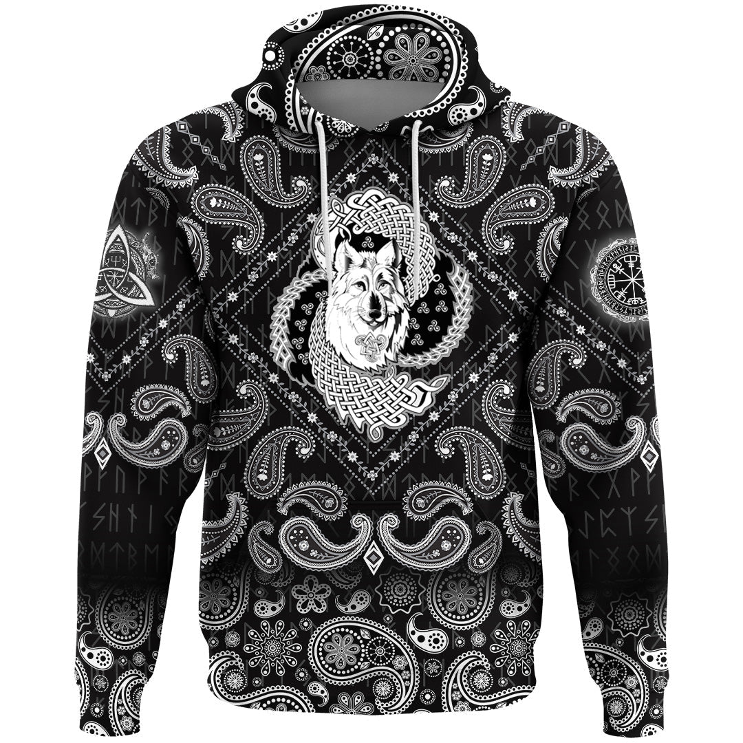 Viking Hoodie Spiritual Symbol Of Legendary Wolf From Ancient Mythology with Bandana Paisley Style RLT12 - Wonder Print Shop