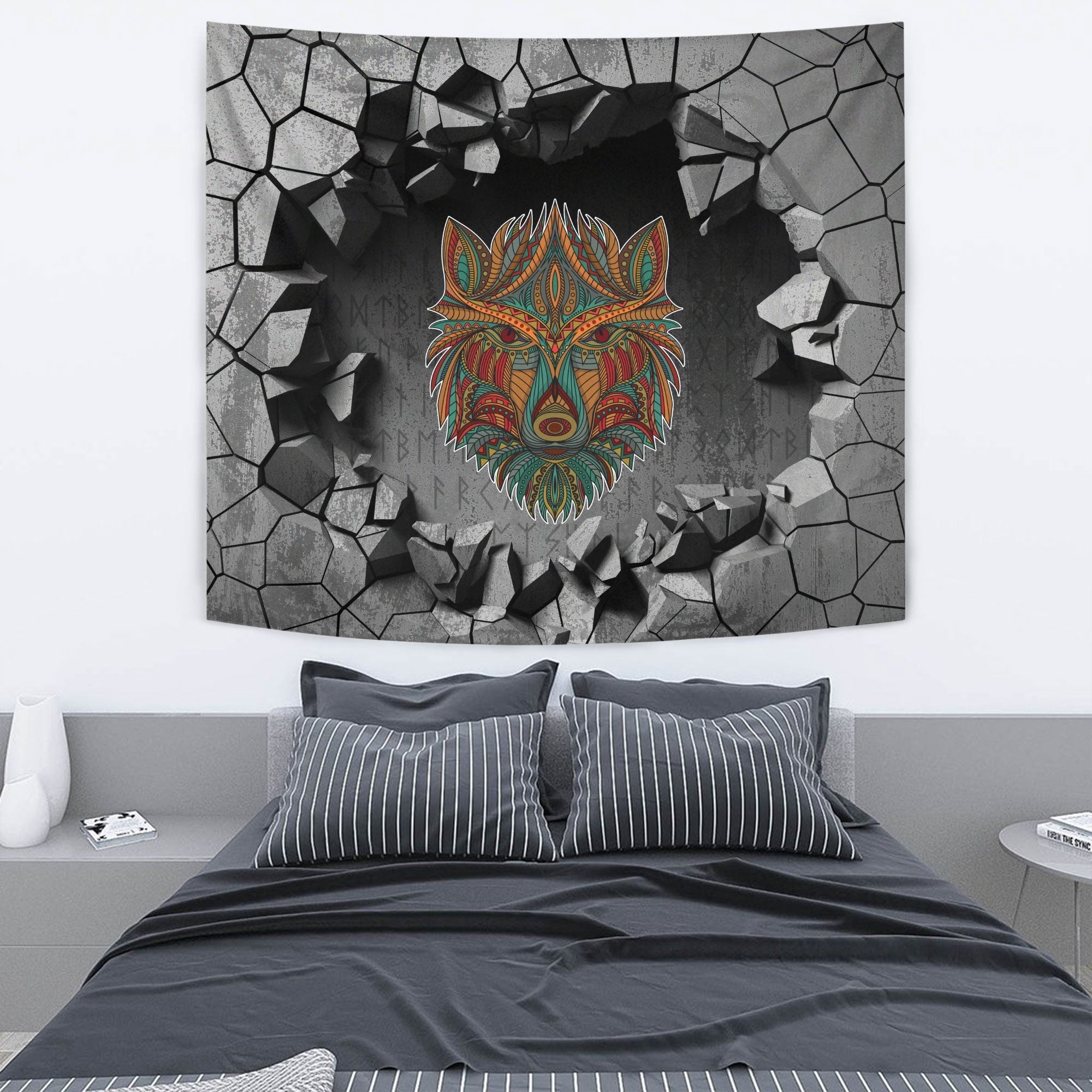 Viking Tapestry - Stylized Crows Decorative Bird Line Art Rook Tapestry RLT12 - Wonder Print Shop