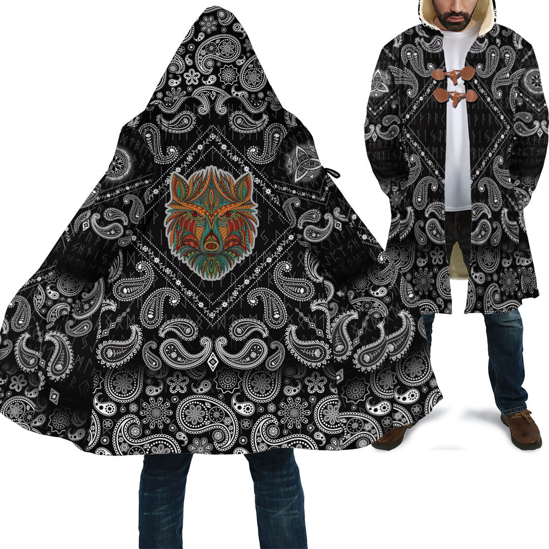 viking-cloak-stylized-wolf-in-ethnic-dark-background-with-bandana-paisley-style