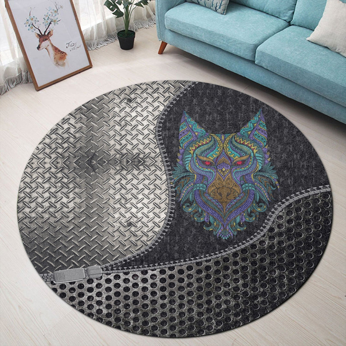 viking-carpet-stylized-wolf-in-ethnic-round-carpet