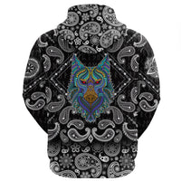 Viking Hoodie Stylized Wolf In Ethnic with Bandana Paisley Style RLT12 - Wonder Print Shop