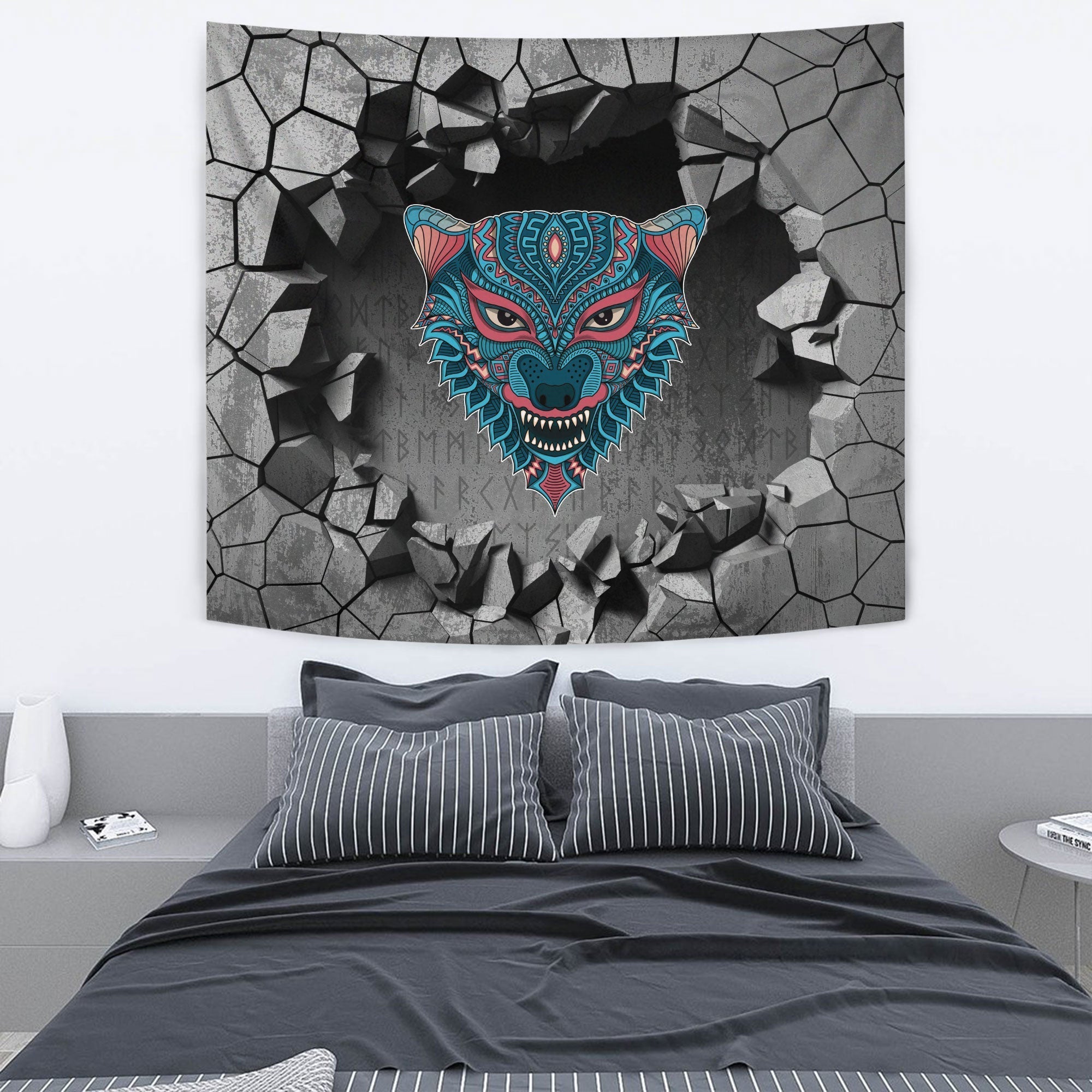 Viking Tapestry - Spiritual Symbol Of Legendary Wolf From Ancient Mythology Tapestry RLT12 - Wonder Print Shop