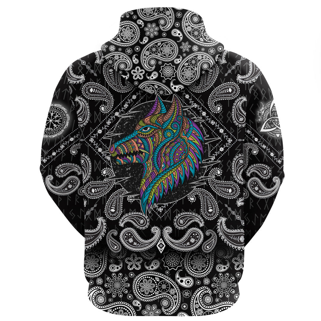 Viking Hoodie Stylized dog in ethnic dark with Bandana Paisley Style RLT12 - Wonder Print Shop