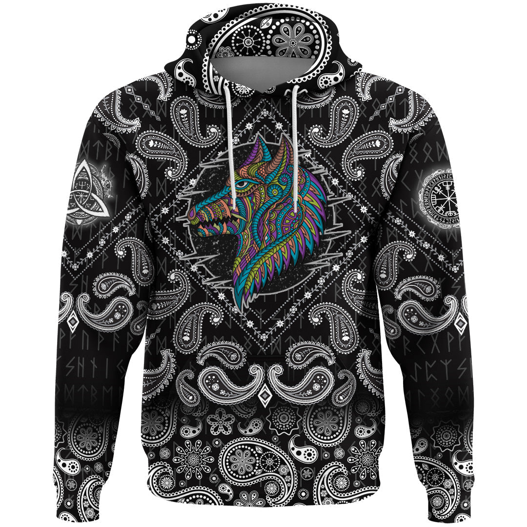Viking Hoodie Stylized dog in ethnic dark with Bandana Paisley Style RLT12 - Wonder Print Shop