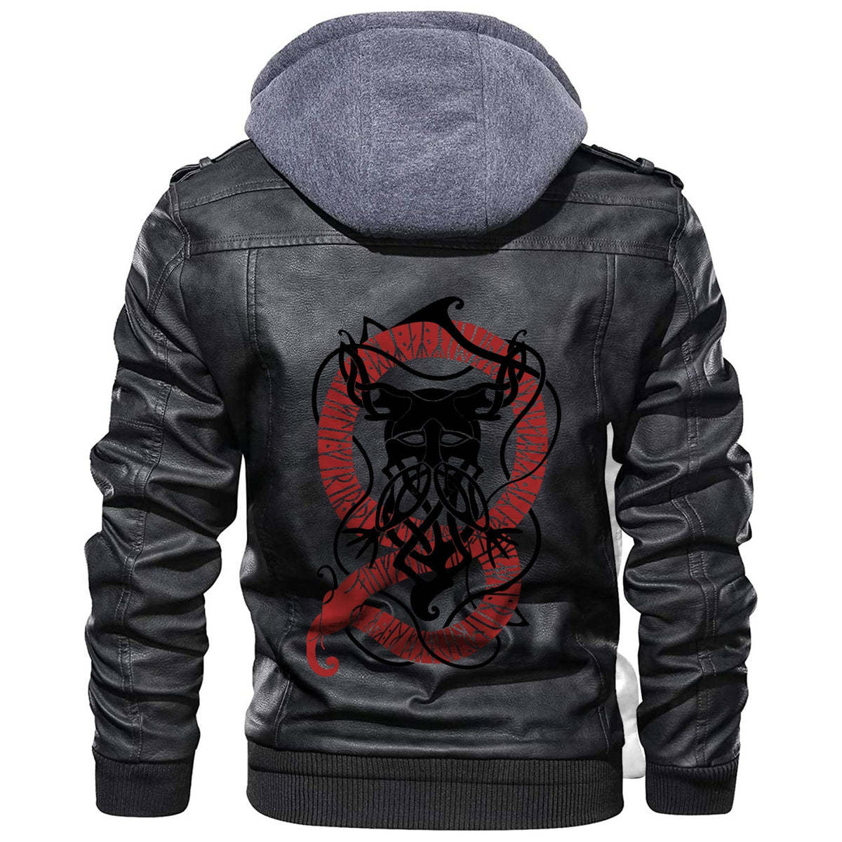 Viking Stylized Head Against The Backdrop Of Runic Inscriptions Leather Jacket RLT12 - Wonder Print Shop